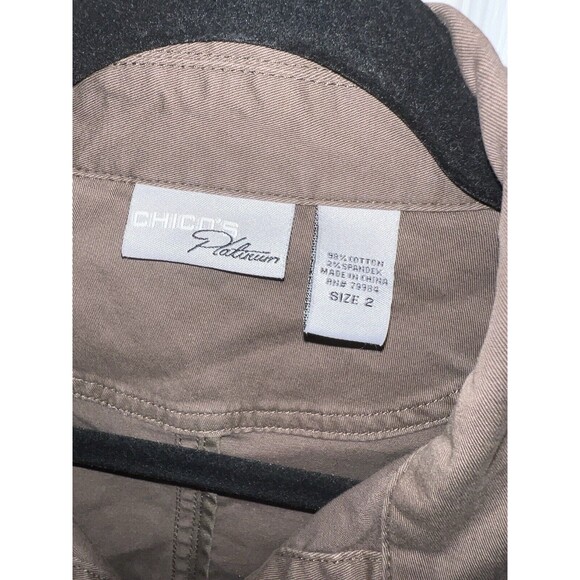 CHICOS PLATINUM Jean Jacket Womens 2 Sz L Brown Snap front Utility casual - Picture 2 of 9